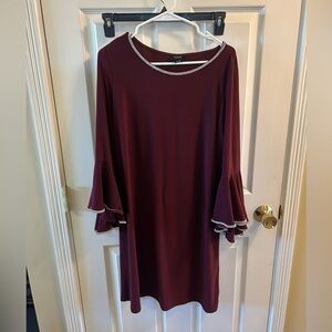 MSK Burgundy Dress with Rhinestone Neckline